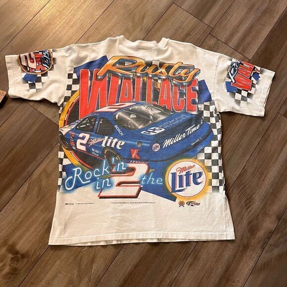 Chase Authentics Vintage 1999 Rusty Wallace Ready 2 Rock All Over Print T-Shirt - Picture 4 of 5